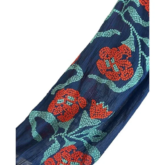 Trina Turk Blue Embroidered Boho Cotton Lined Floral Tunic Dress Size 6 NEW - Picture 10 of 15